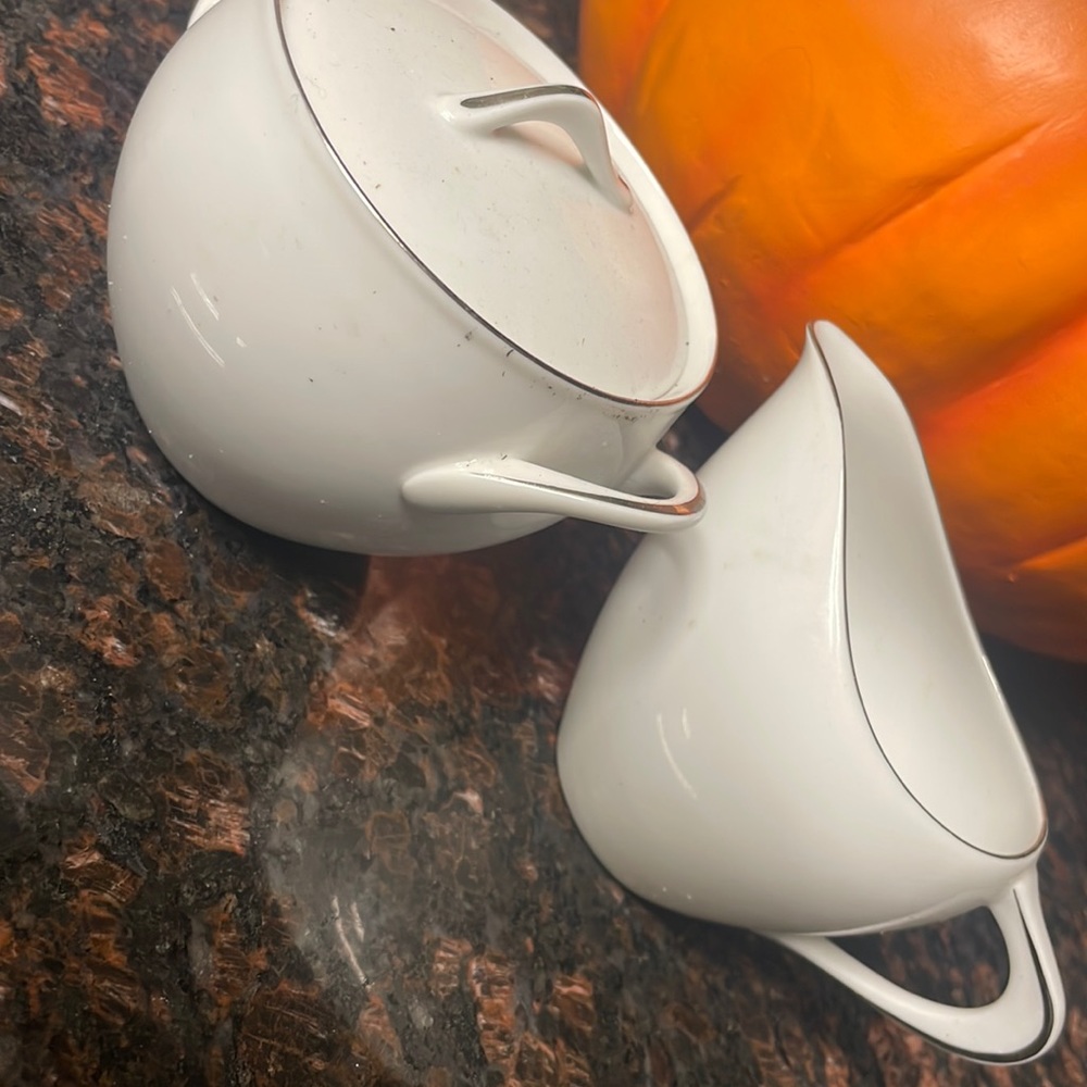 Sango Fine China ~ Silver Snow ~ Sugar Bowl & Creamer Set ~ Vintage 1970-79